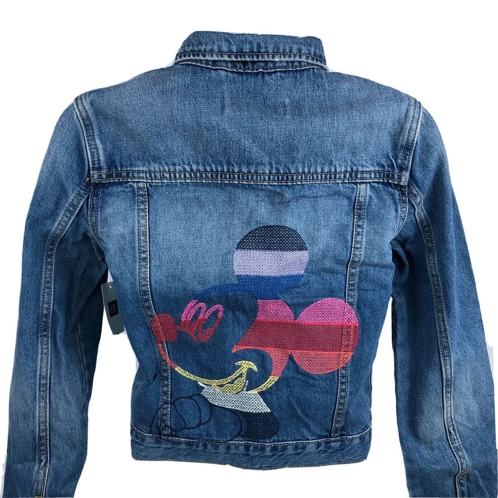 GAP‎ x Disney Girls Denim Trucker Jacket Size XL (12) Mickey Mouse Blue Jean NEW